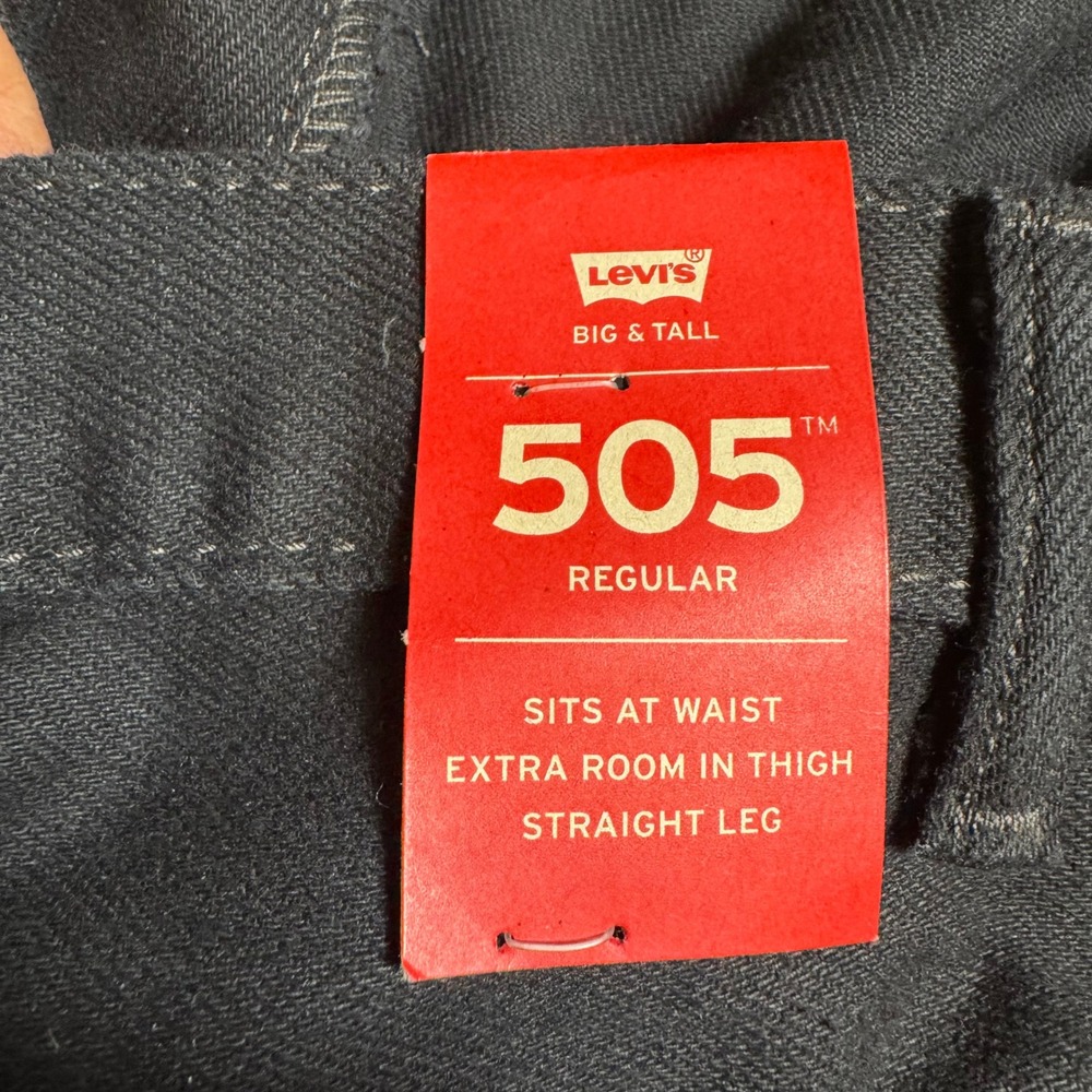 Levis 505 Regular Fit Straight Leg Jeans Mens 48x30 Big & Tall Black Denim NWT - Picture 8 of 11